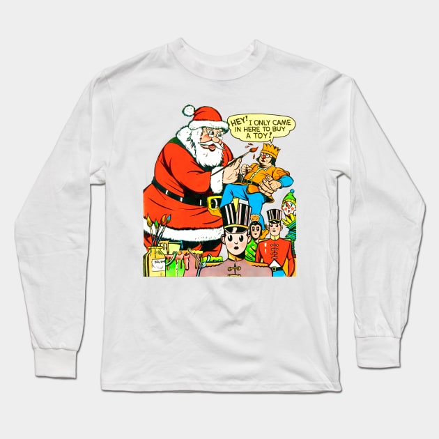 The clueless and funny Santa Claus makes a mistake and paints a toy buyer in his Christmas workshop at the North Pole Long Sleeve T-Shirt by REVISTANGO